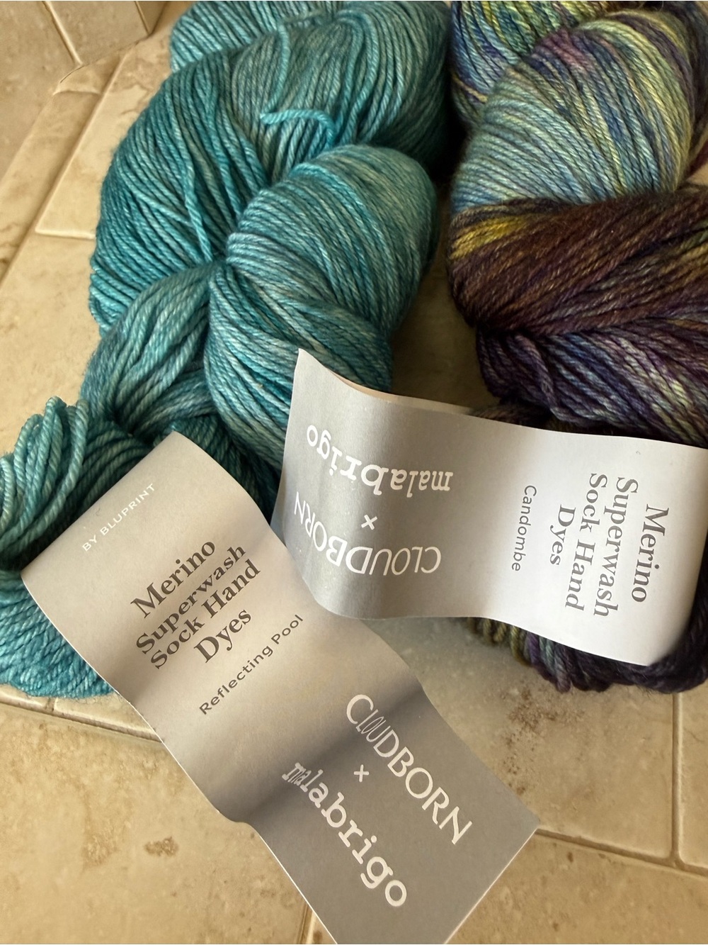 Cloudborn Malabrigo Merino Superwash Sock Yarn - Teal & Multicolor 2 Hanks - Picture 2 of 11